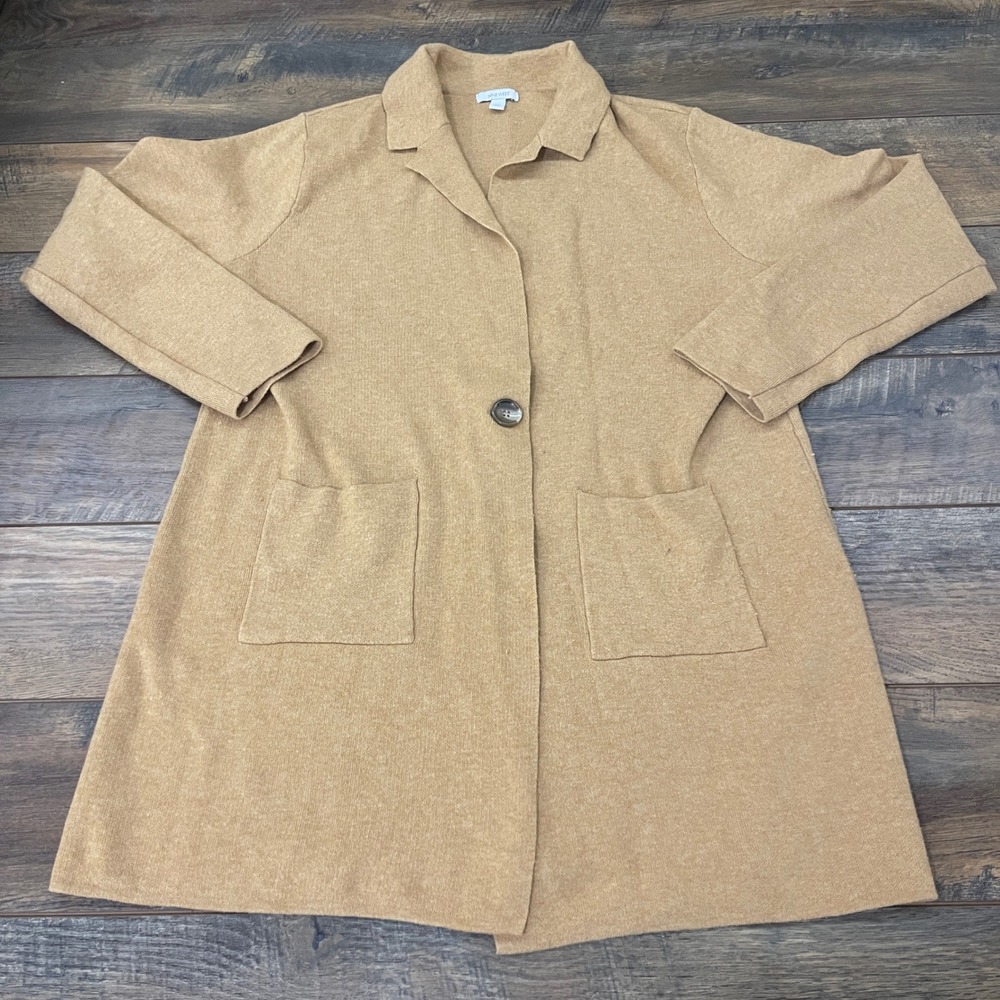 Nine West Camel Tan Knit Cardigan Blazer Jacket XL Single Button Patch Pockets